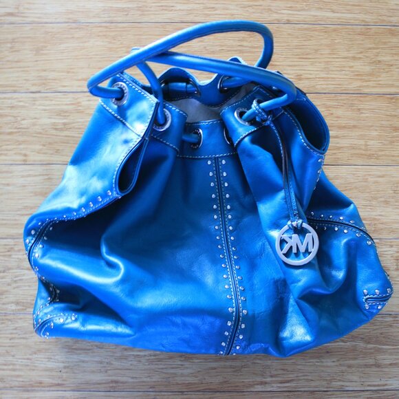 Michael Kors Turquoise Blue Leather Tote Hobo Bag Silver Detail Excellent - Picture 1 of 6